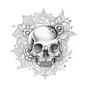 A traditional tattoo design featuring an intricately detailed animal skull adorned with delicate flowers tattoo design idea