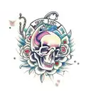 A traditional tattoo design combining animal skulls and flowers into a beautiful and balanced composition tattoo design idea