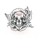 A traditional tattoo design combining animal skulls and flowers into a beautiful and balanced composition tattoo design idea