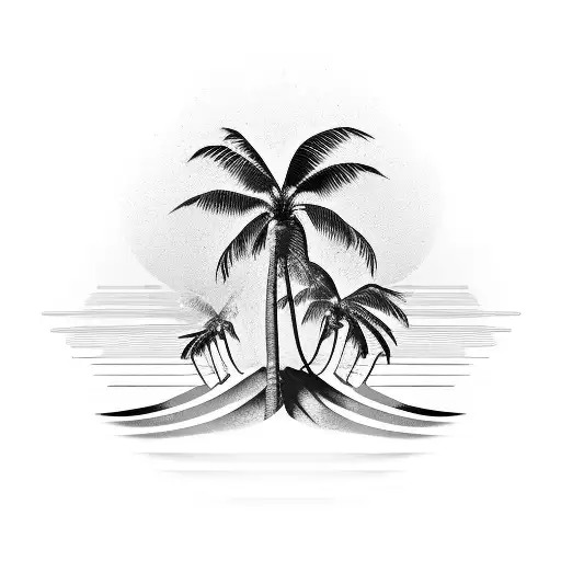 A DJ mixer with sound waves transforming into palm trees tattoo design idea