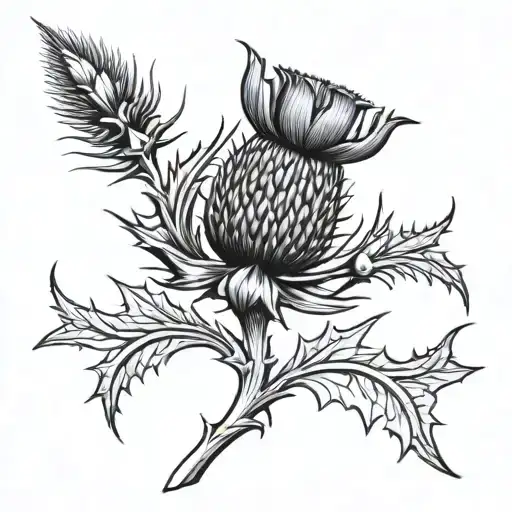 scottish thistle with 4130 steel plated shoulder tattoo design idea