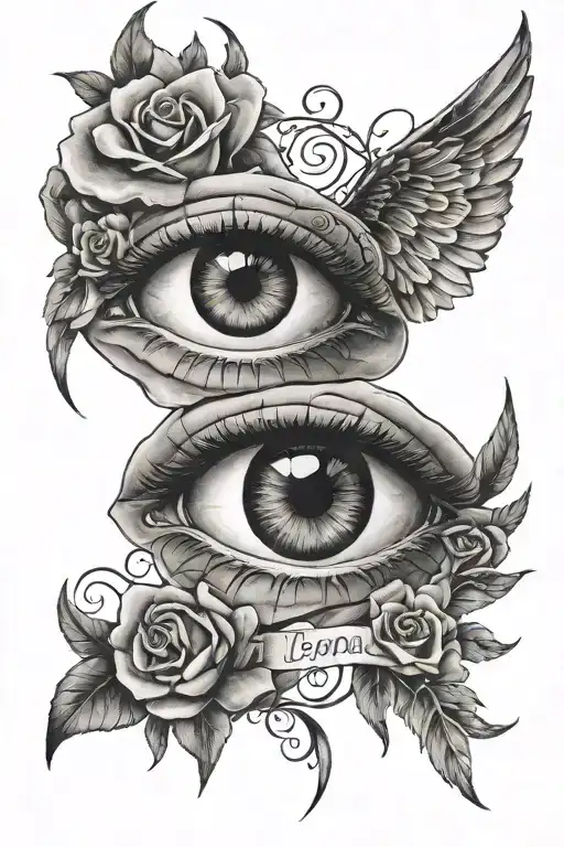 set of eyes with "Now I lay me down to sleep I prays the lord my soul to keep" underneath it signed off with "amen" tattoo design idea