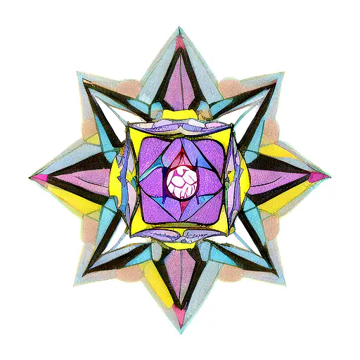 A geometric design incorporating elements of devotion and temples tattoo design idea