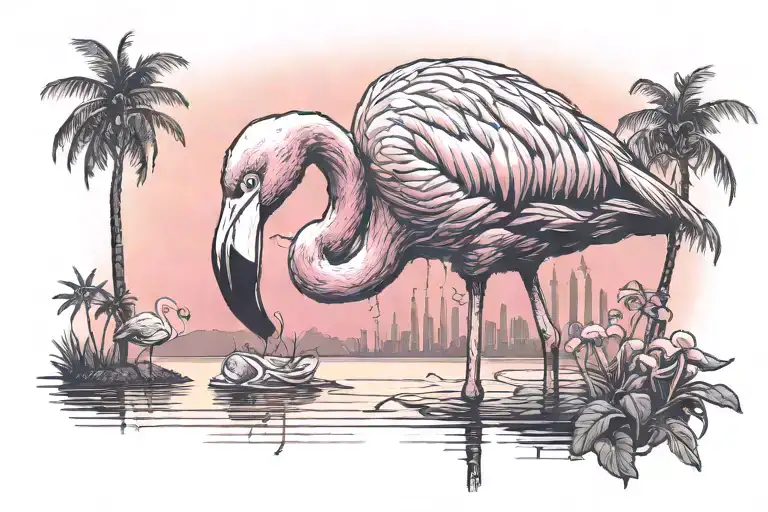 flamingo sunset child sniffs cocaine tattoo design idea