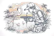 flamingo sunset child sniffs cocaine machine guns tattoo design idea
