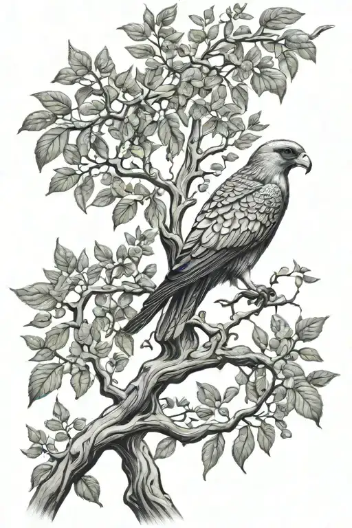 polish falcon Celtic tree of life growing same branch tattoo design idea