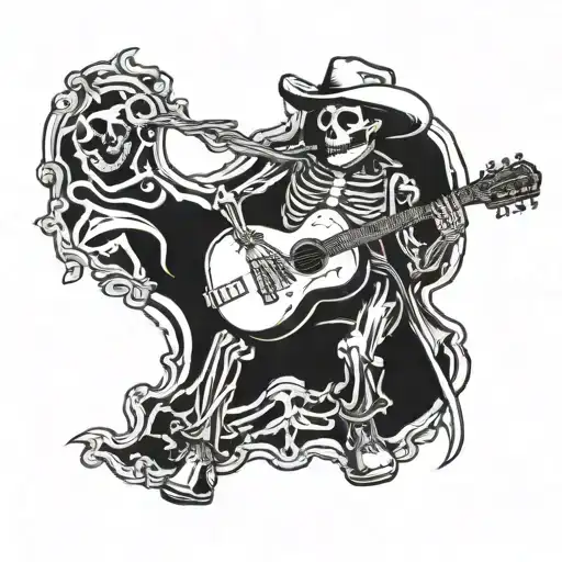 Skeleton Cowboy playing guitar tattoo design idea