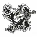 Skeleton Cowboy playing guitar tattoo design idea