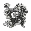 Skeleton Cowboy playing guitar tattoo design idea