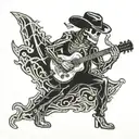 Skeleton Cowboy playing guitar tattoo design idea