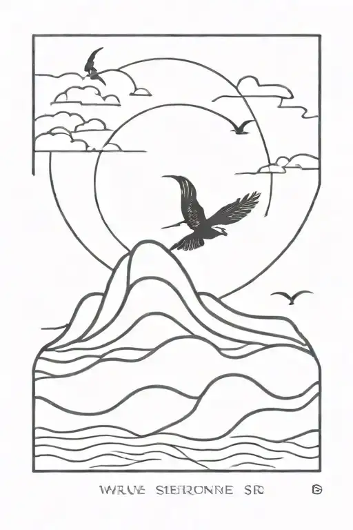 wave, resilience, bird, serotonine, time and universe  tattoo design idea