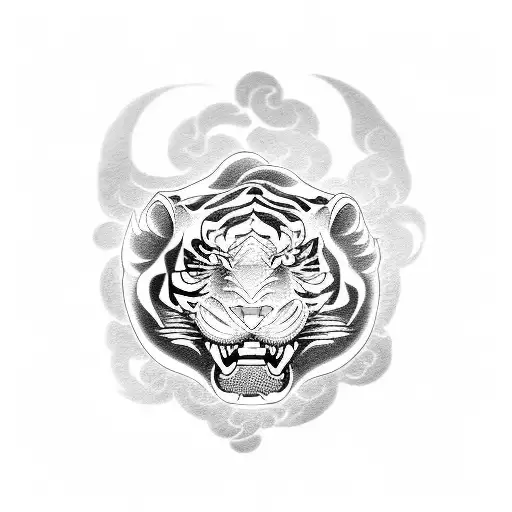 foo dog and japanese tiger tattoo design idea