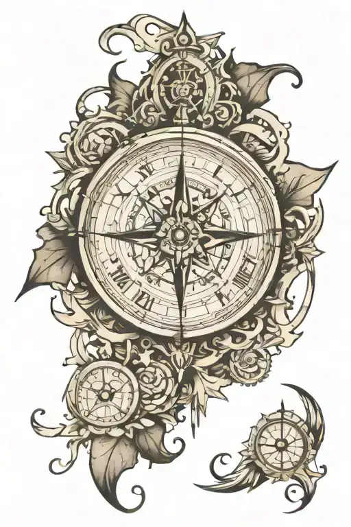 compass and clock face tattoo design idea