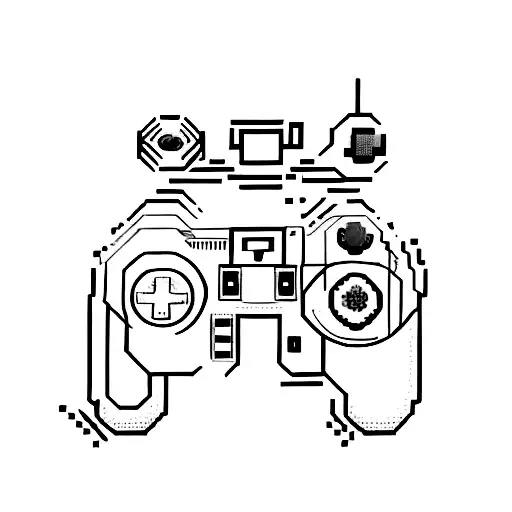 Pixelated gaming controller surrounded by binary code tattoo design idea