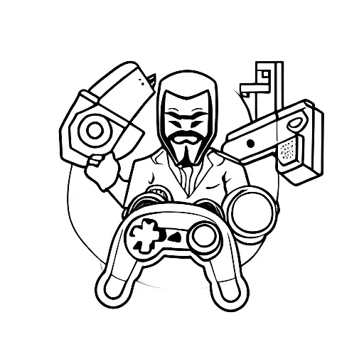An anonymous figure with a gaming console controller as their weapon tattoo design idea