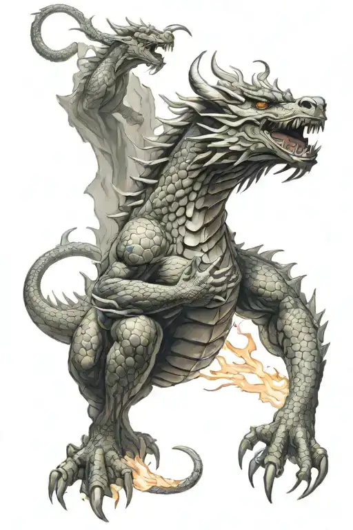 Ox and Dragon breathing fire tattoo design idea