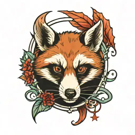 opposum, red panda, raccon and bat wings tattoo design idea