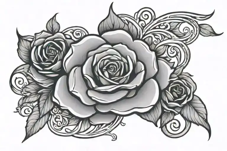 fire and rose symbol tattoo design idea