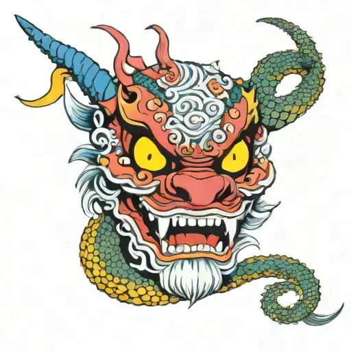 Lsd Oni Mask Japanese dragon wrapped tattoo design idea