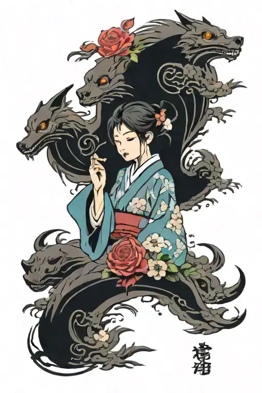 elegant Japanese tattoo featuring characters from howls moving castle tattoo design idea