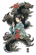 elegant Japanese tattoo featuring characters from howls moving castle tattoo design idea