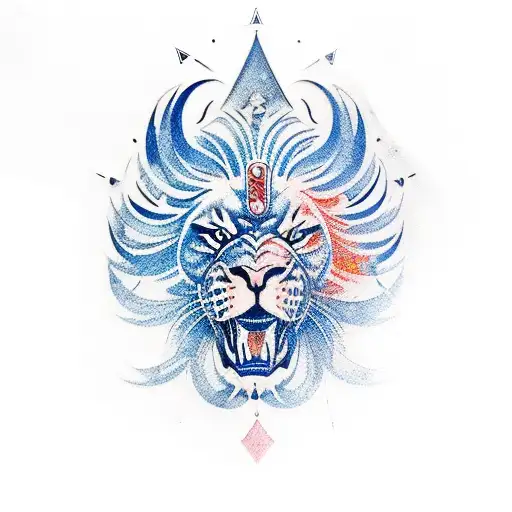 samurai lion Honolulu blue highlights full sleeve tattoo design idea