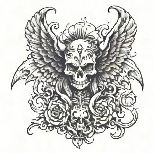 devil death wing women bones shains tattoo design idea