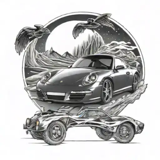 porsche 911 + northern lights  tattoo design idea