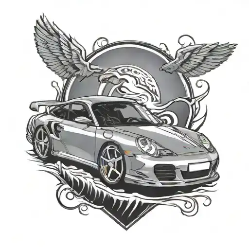 porsche 996 turbo + northern lights + emblème porsche tattoo design idea