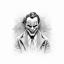 Design a black-grey tattoo of the Joker playing video games with a cashier theme in the background tattoo design idea