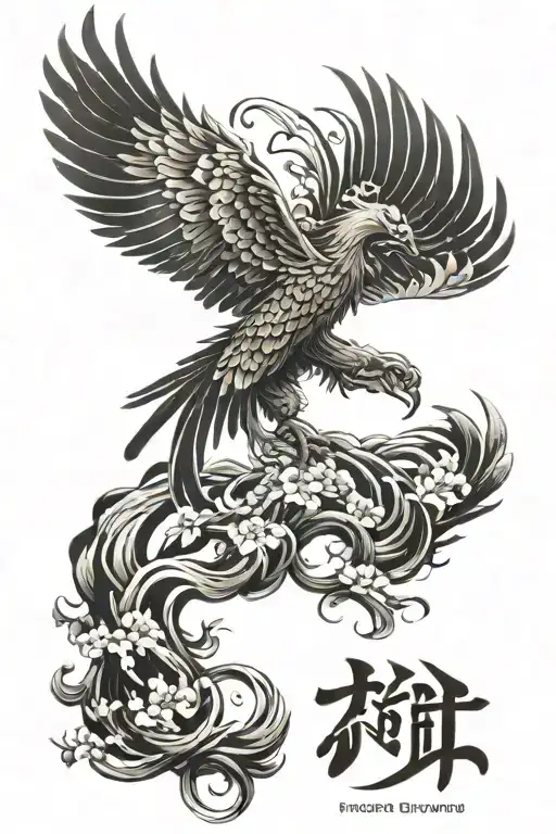 A clean japanese word (シヴァニ)  to be tattooed on wrist  with a pic of phoenix. and symbolizing sacrifice and hope. tattoo design idea