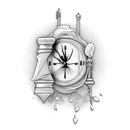A melting clock wrapped around a gavel tattoo design idea