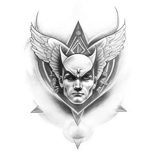 A tattoo design inspired by a favorite movie scene, incorporating angelic figures and cosmic elements tattoo design idea