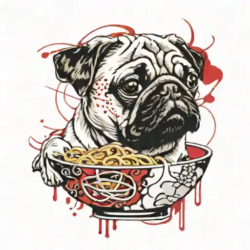 Pug in a ramen bowl tattoo design idea