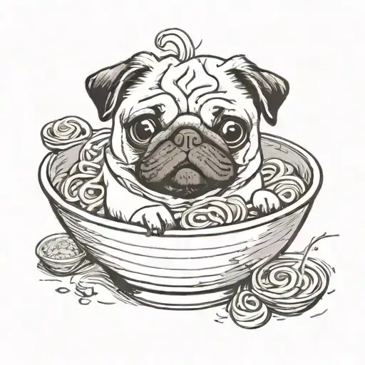Pug in a ramen bowl tattoo design idea