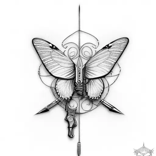 butterfly knife whit barbed wire  tattoo design idea