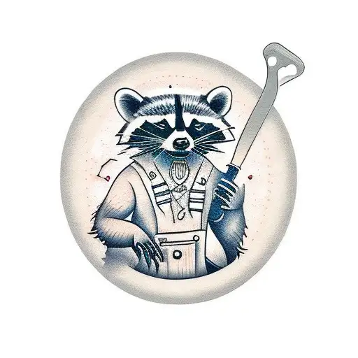 working raccoon with butcher knife tattoo design idea
