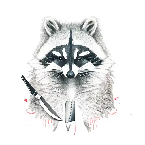 working class racoon butcher with a knife  tattoo design idea