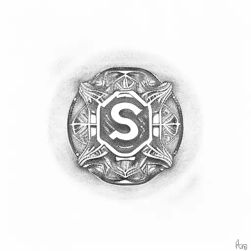 A dotwork tattoo of a dollar sign incorporated into the design of a car steering wheel tattoo design idea