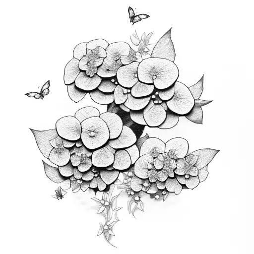 hydrangea with butterfly tattoo design idea