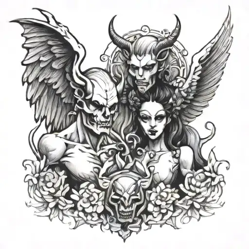 Devil and angel tattoo design idea