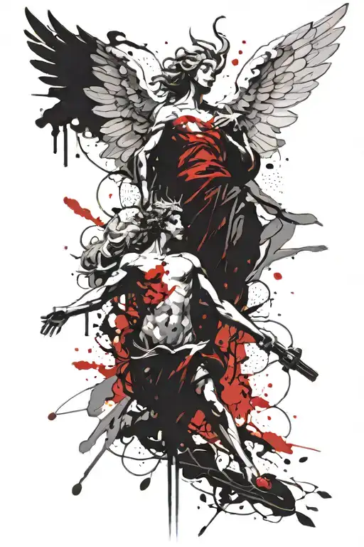 Angel and god falling in the style of Renaissance period tattoo design idea