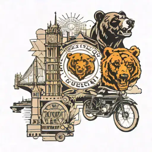 London landmarks with Chicago bears c logo incorporated tattoo design idea
