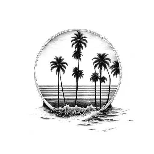 sea sunset palmtrees gustave dore dan seagrave tattoo design idea