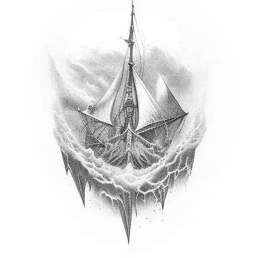 scary ghost ship stormy sea gustave dore dan seagrave tattoo design idea