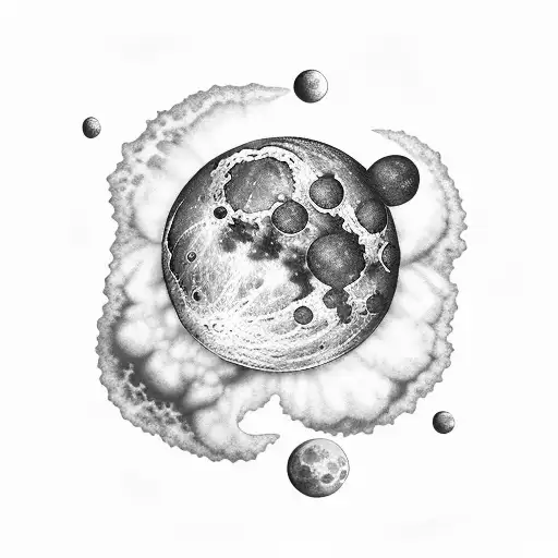 black and white moon stars sea beach palmtrees  in ocean night dan seagrave tattoo design idea