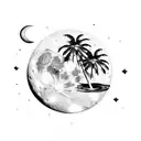 black and white moon stars sea beach palmtrees night tattoo design idea
