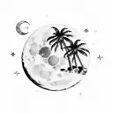 black and white moon stars sea beach palmtrees night tattoo design idea