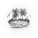 sea sunset palmtrees gustave dore tattoo design idea