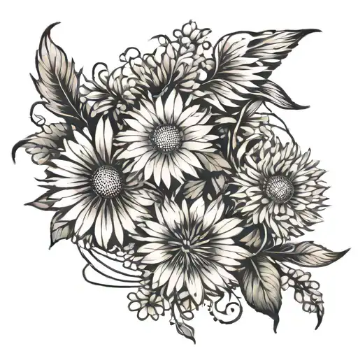 aster and dandelion flowers intertwined tattoo design idea